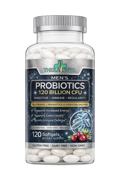 Men’s Advanced Probiotics 120 Billion CFU - 36 Strains + Prebiotics, Enzymes & Veggie Blend for Gut, Immune & Colon Health - 2 Month Supply, 120 Softgels - dailyvitalstore