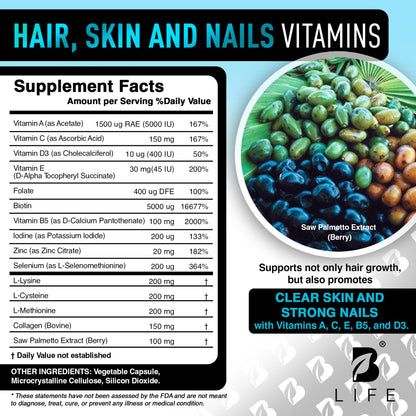 Men’s Hair Growth Supplement – Biotin & Collagen Hair Vitamins for Men – Thicker, Fuller Hair, Nail & Scalp Support – Hair Loss Supplement with Zinc, Selenium & Vitamins A C D E – 240 Capsules - dailyvitalstore