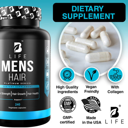 Men’s Hair Growth Supplement – Biotin & Collagen Hair Vitamins for Men – Thicker, Fuller Hair, Nail & Scalp Support – Hair Loss Supplement with Zinc, Selenium & Vitamins A C D E – 240 Capsules - dailyvitalstore