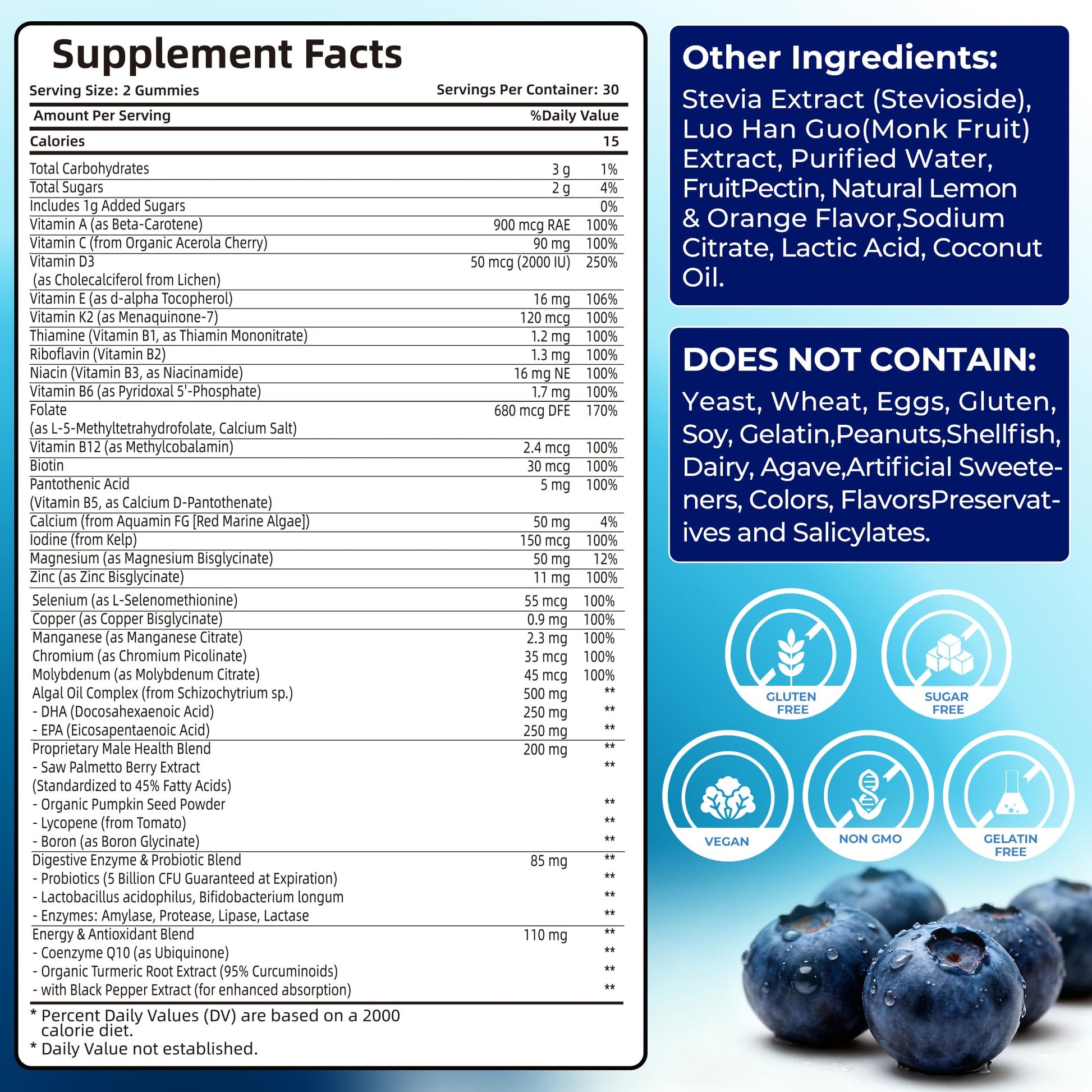 Mens Multivitamin Gummies for Men Daily - Zero Sugar Adult Gummy Vitamins with Saw Palmetto, Omega 3 DHA EPA, Probiotics 5B CFU, CoQ10, Turmeric Ginger for Prostate, Heart, Brain & Energy Support - dailyvitalstore