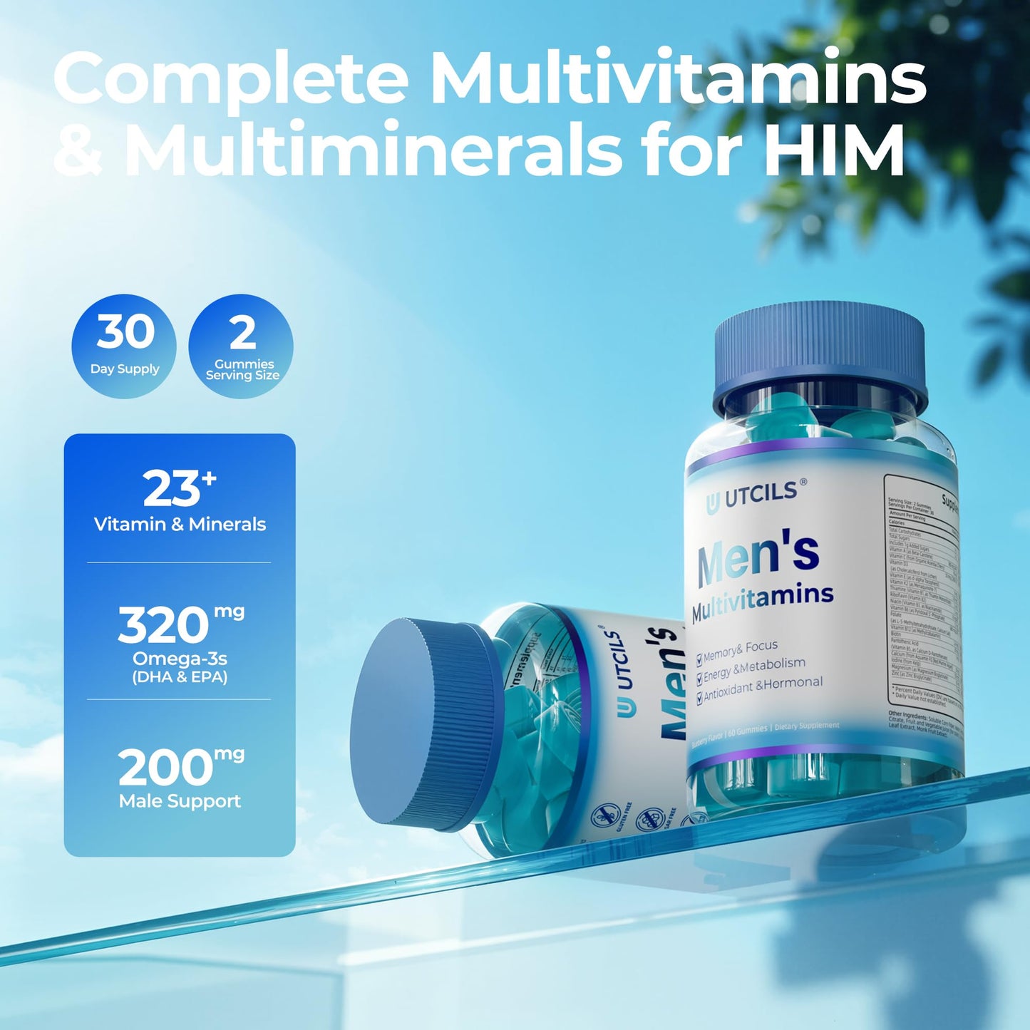 Mens Multivitamin Gummies for Men Daily - Zero Sugar Adult Gummy Vitamins with Saw Palmetto, Omega 3 DHA EPA, Probiotics 5B CFU, CoQ10, Turmeric Ginger for Prostate, Heart, Brain & Energy Support - dailyvitalstore