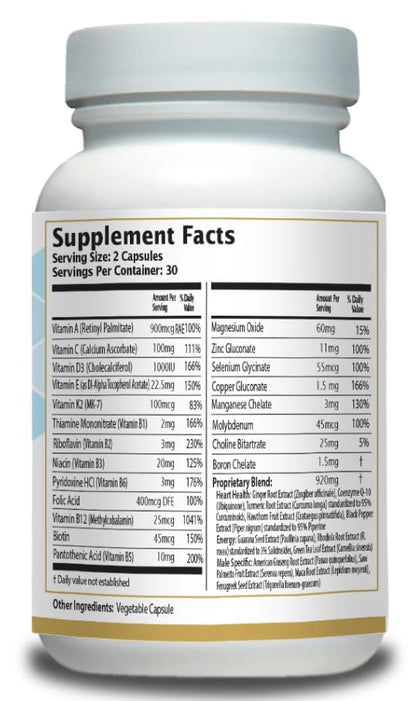 Men’s Multivitamin Supplement – Daily Energy, Immune & Heart Support – with Zinc, Magnesium, B12, CoQ10, Turmeric, Ginseng & More – 60 Vegetable Capsules – AnuMed - dailyvitalstore