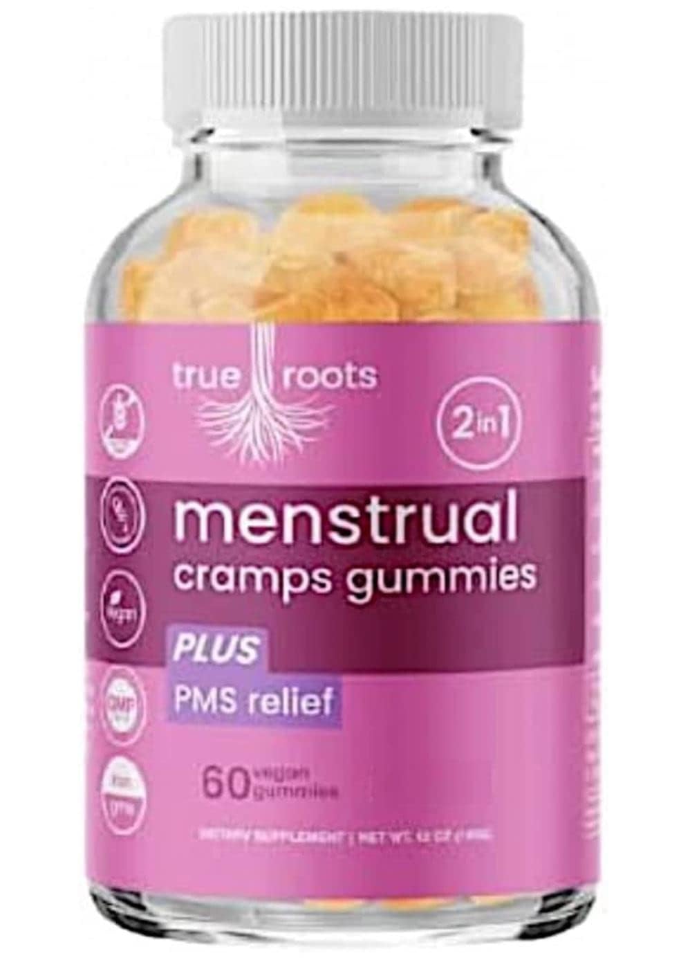 Menstrual Cramp Period Gummies True Roots | PMS Support Supplement for Women | Healthy Flow | Flo PMS Menstrual Cycle Relief, Cramping and Bloating | Vegan & Natural Flavors | 60 Count - dailyvitalstore