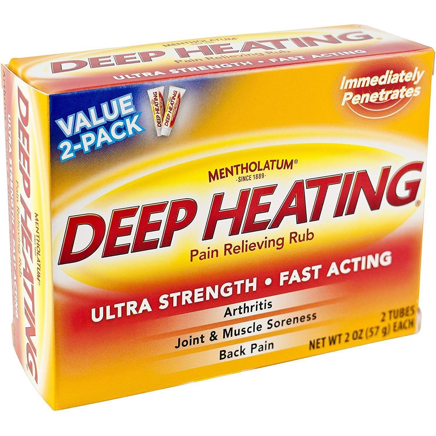 Mentholatum Deep Heating Pain Relieving Rub, Ultra Strength, 2 Tubes each, Pack of 5 - dailyvitalstore