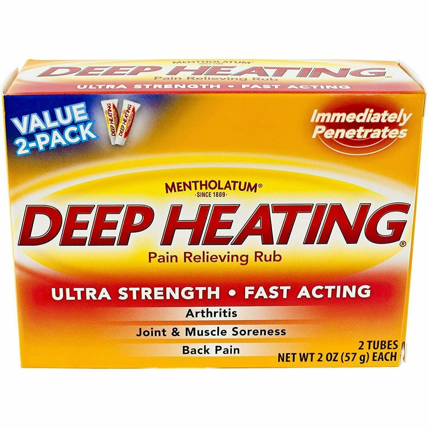 Mentholatum Deep Heating Pain Relieving Rub, Ultra Strength, 2 Tubes each, Pack of 5 - dailyvitalstore