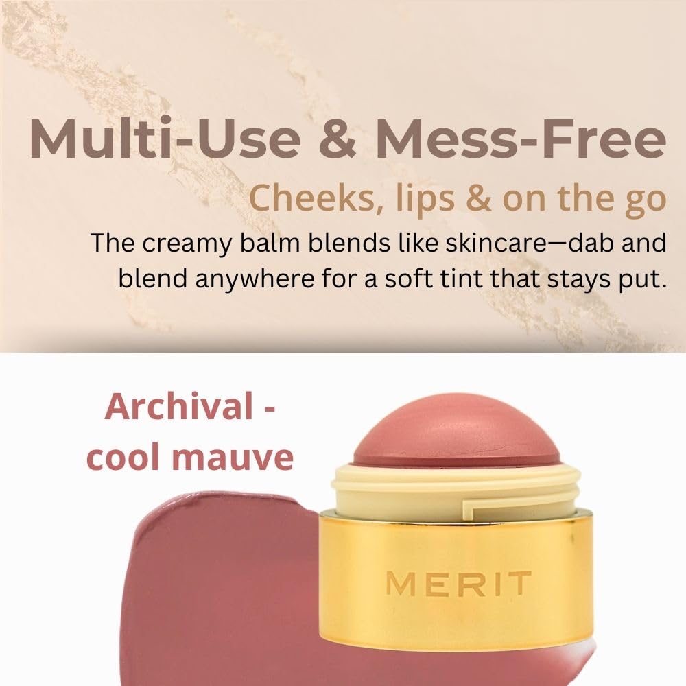 MERIT Flush Balm Cream Blush – Archival Cool Mauve | Hydrating Radiant Cheek & Lip Tint Stick with Vitamin E | Lightweight, Buildable, Vegan & Cruelty-Free Blush - dailyvitalstore