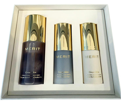 MERIT The Mini Great Skin Trio – Limited Edition Skincare Set with Double Cleanse Face Wash (15 ml), Instant Glow Serum (15 ml), and Priming Moisturizer (50 ml) - dailyvitalstore