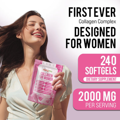 MERRY VITA Collagen for Women – Hydrolyzed Multi Collagen Peptides Types I, II, III, V & X – Collagen Supplement with Vitamin C, Biotin & Hyaluronic Acid – Grass Fed, Non-GMO, 240 Capsules - dailyvitalstore