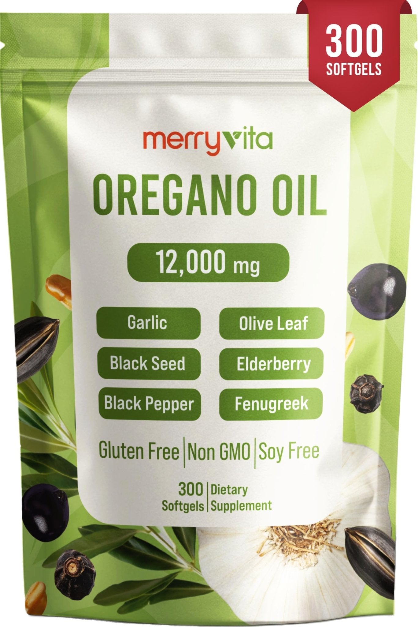 MERRY VITA Oil of Oregano with Black Seed Oil– Oregano Oil Capsules Organic, High Carvacrol – Aceite de Orégano Cápsulas, Immune Support Supplement – Non-GMO - 300 Softgels - dailyvitalstore