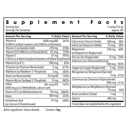 Metabolic Maintenance Vitamin Mineral Base Powder - Iron Free Multivitamin with Active B Vitamins + Chelated Minerals (340 Grams, 60 Servings) - dailyvitalstore
