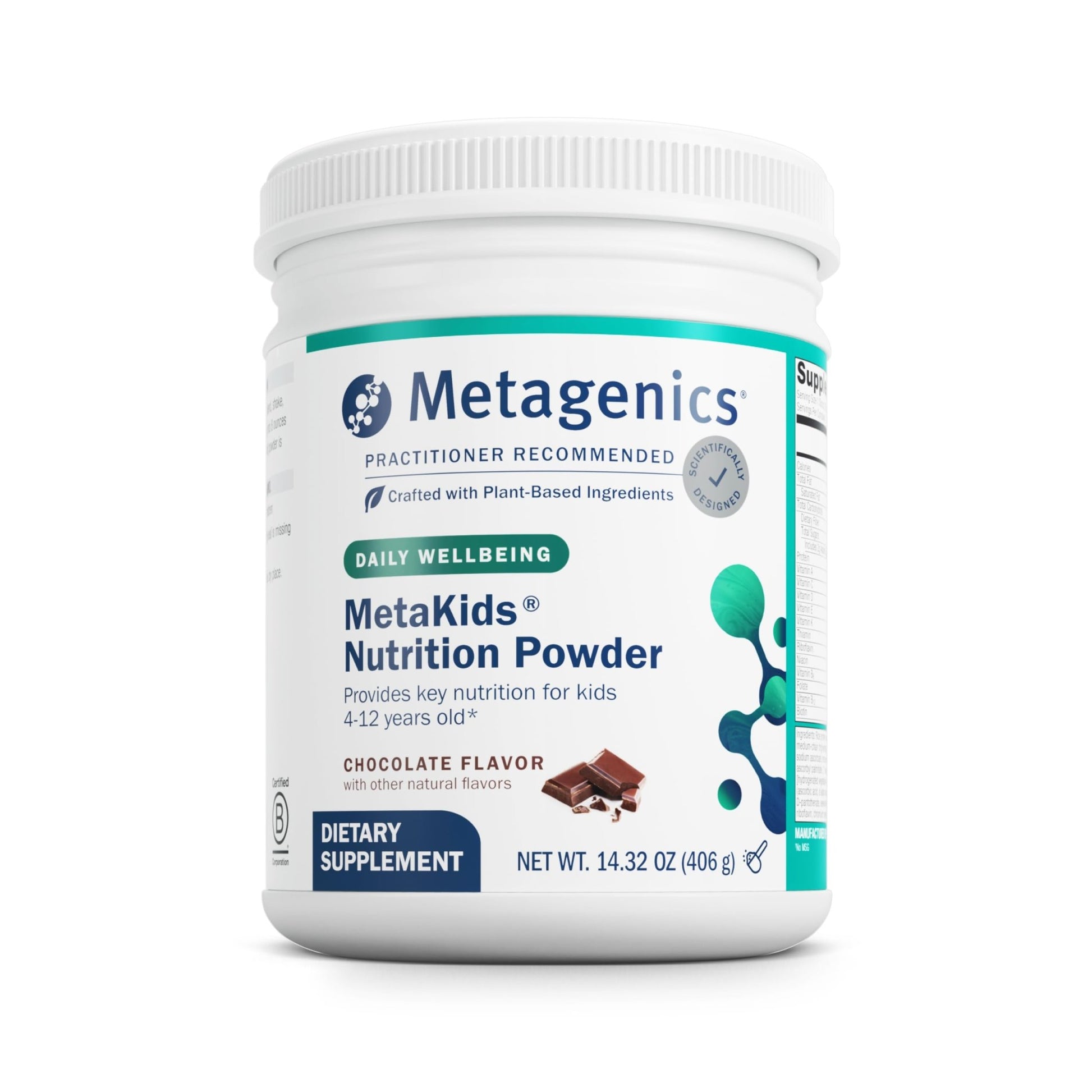 Metagenics MetaKids Nutrition Powder - Kids Multivitamin Powder with Prebiotics, DHA, Protein & Amino Acids* - Complete Protein - Non‑GMO, Gluten‑Free - Chocolate - 14.32 oz - dailyvitalstore