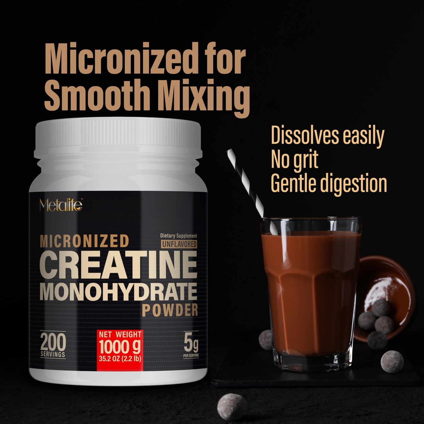 METALIFE 100% Pure Creatine Monohydrate Powder 200 Servings, Micronized Powder, Muscle Growth, Unflavored, Ideal for Athletes & Fitness Enthusiasts, - dailyvitalstore