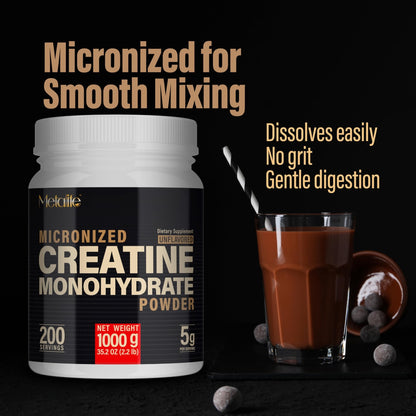 METALIFE 100% Pure Creatine Monohydrate Powder 200 Servings, Micronized Powder, Muscle Growth, Unflavored, Ideal for Athletes & Fitness Enthusiasts, - dailyvitalstore