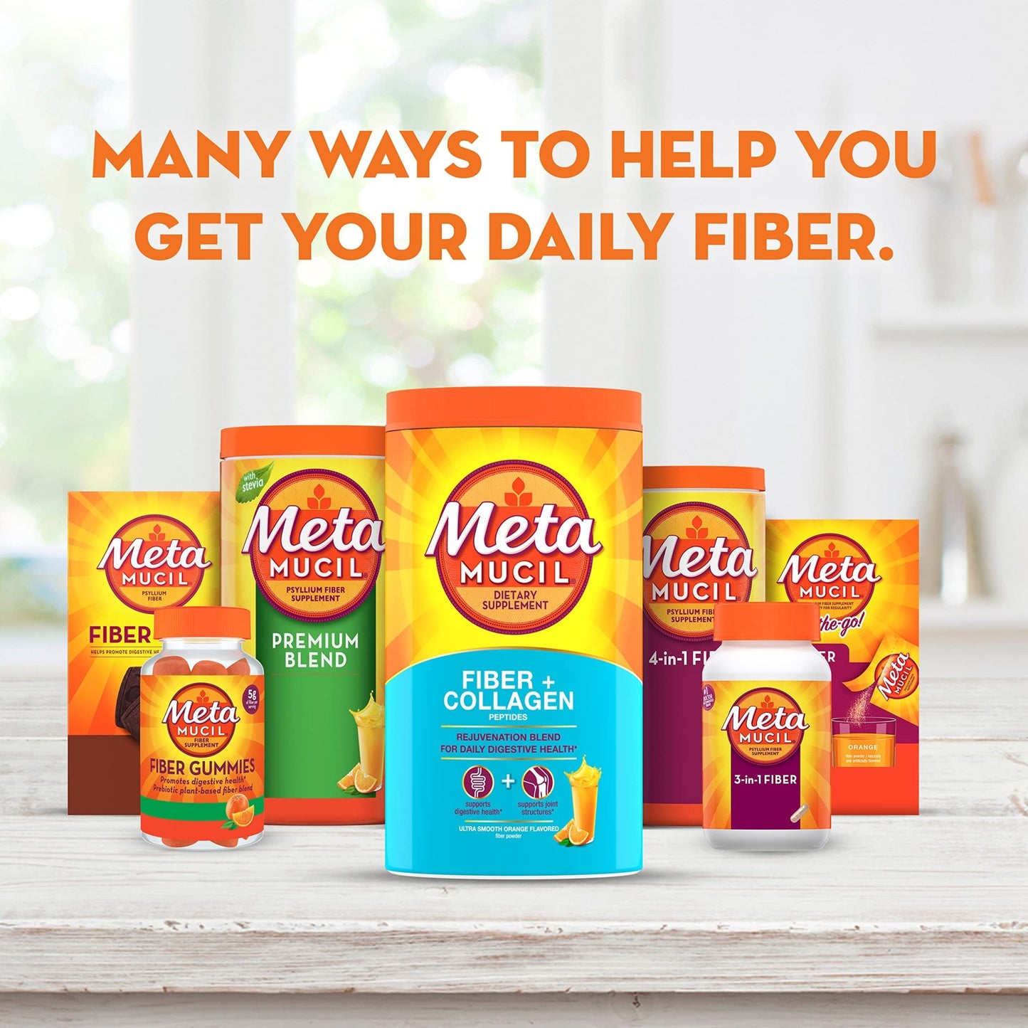Metamucil Daily Fiber + Collagen, Psyllium Husk Powder, Plant Based Fiber Supplement, Sugar-Free with Stevia, 3-in-1 Fiber Supplement - dailyvitalstore