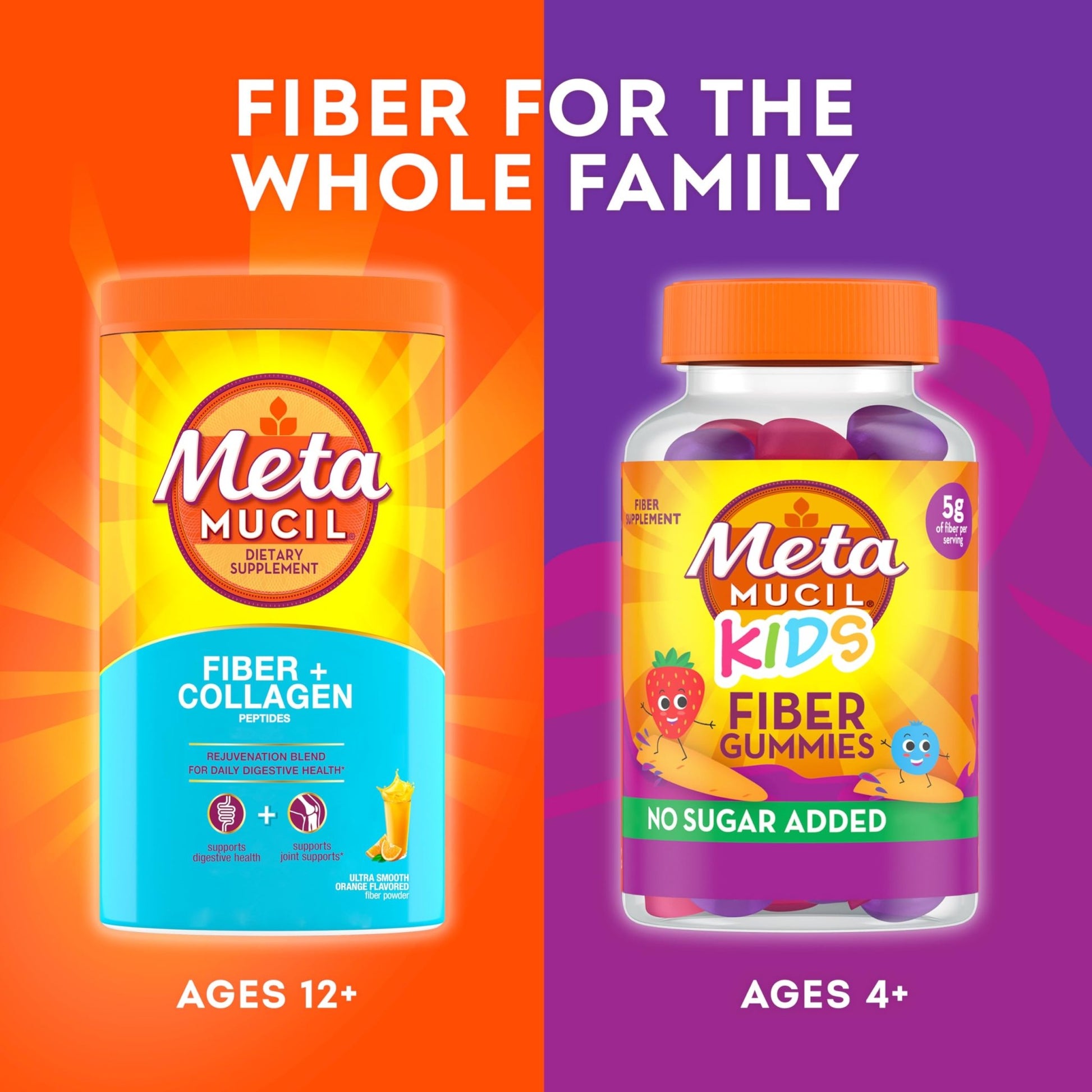 Metamucil Daily Fiber + Collagen, Psyllium Husk Powder, Plant Based Fiber Supplement, Sugar-Free with Stevia, 3-in-1 Fiber Supplement - dailyvitalstore