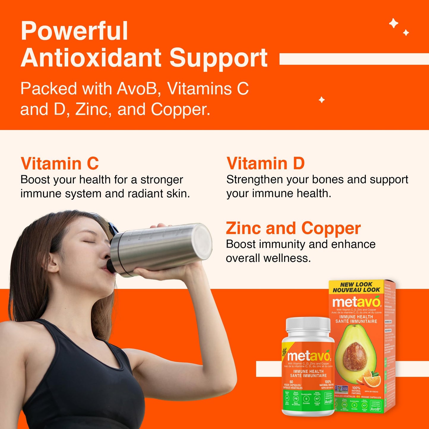 Metavo Immune Health - Natural Immune Support Supplement, Essential Zinc Supplements for Men & Women Enriched with Vitamin C, D & Copper, 60 Vegan Capsules, 30 Servings - dailyvitalstore