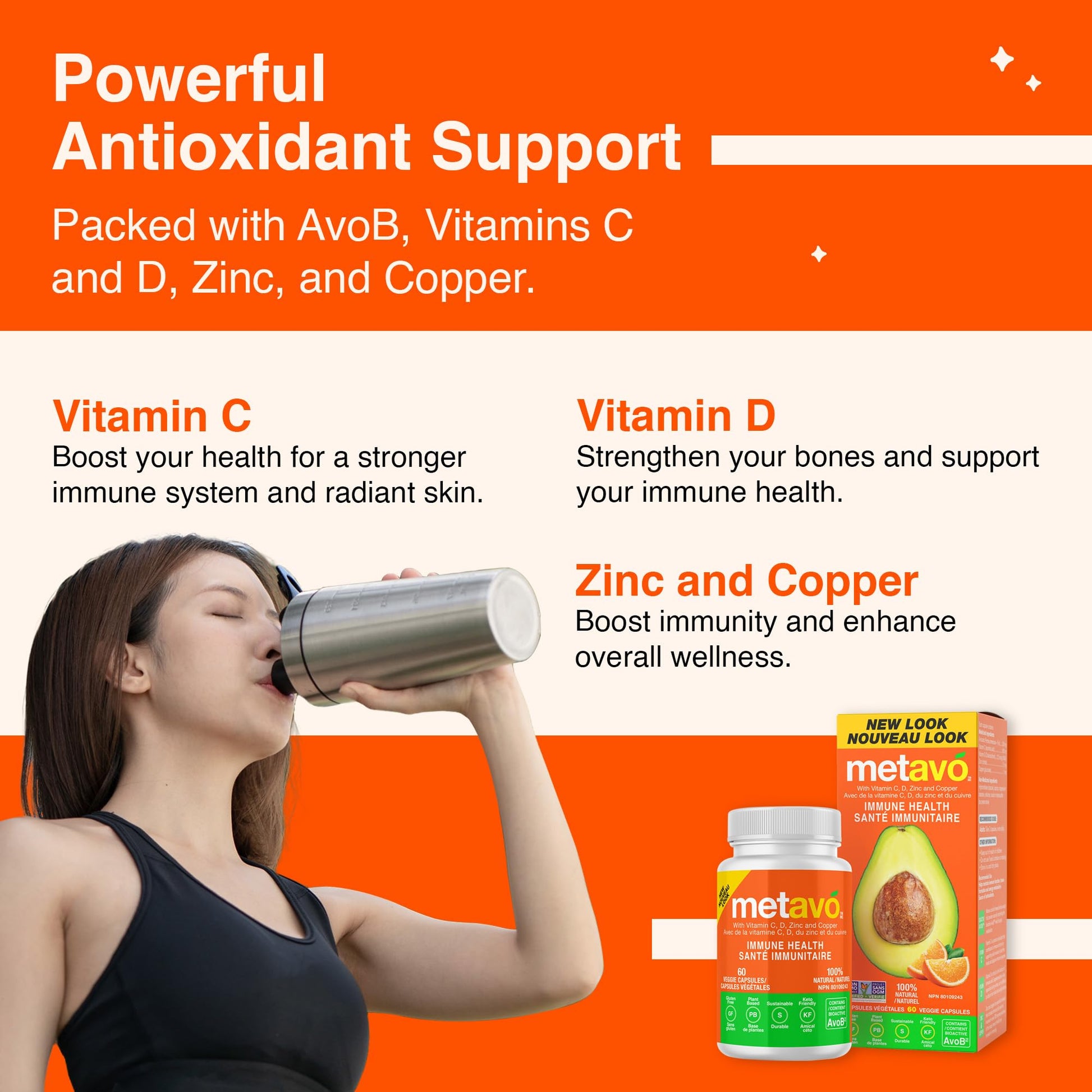 Metavo Immune Health - Natural Immune Support Supplement, Essential Zinc Supplements for Men & Women Enriched with Vitamin C, D & Copper, 60 Vegan Capsules, 30 Servings - dailyvitalstore