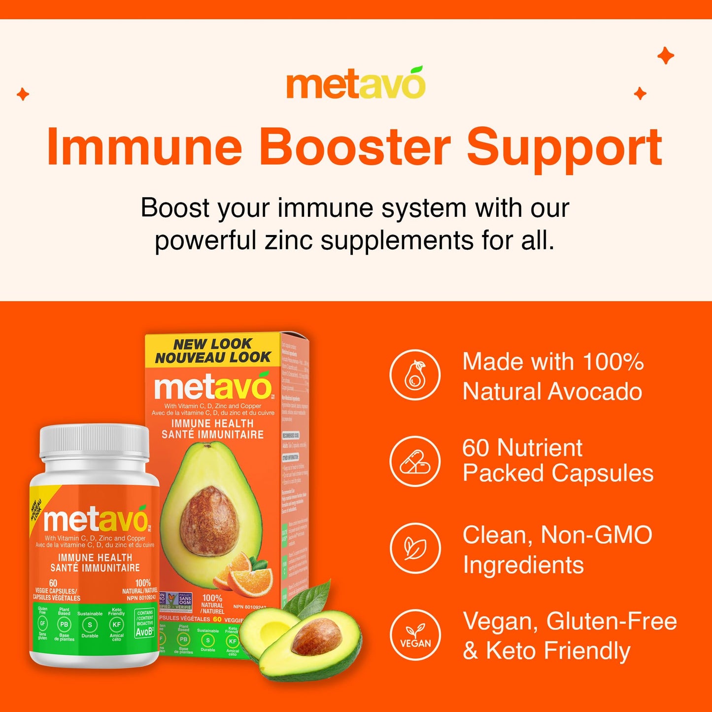 Metavo Immune Health - Natural Immune Support Supplement, Essential Zinc Supplements for Men & Women Enriched with Vitamin C, D & Copper, 60 Vegan Capsules, 30 Servings - dailyvitalstore