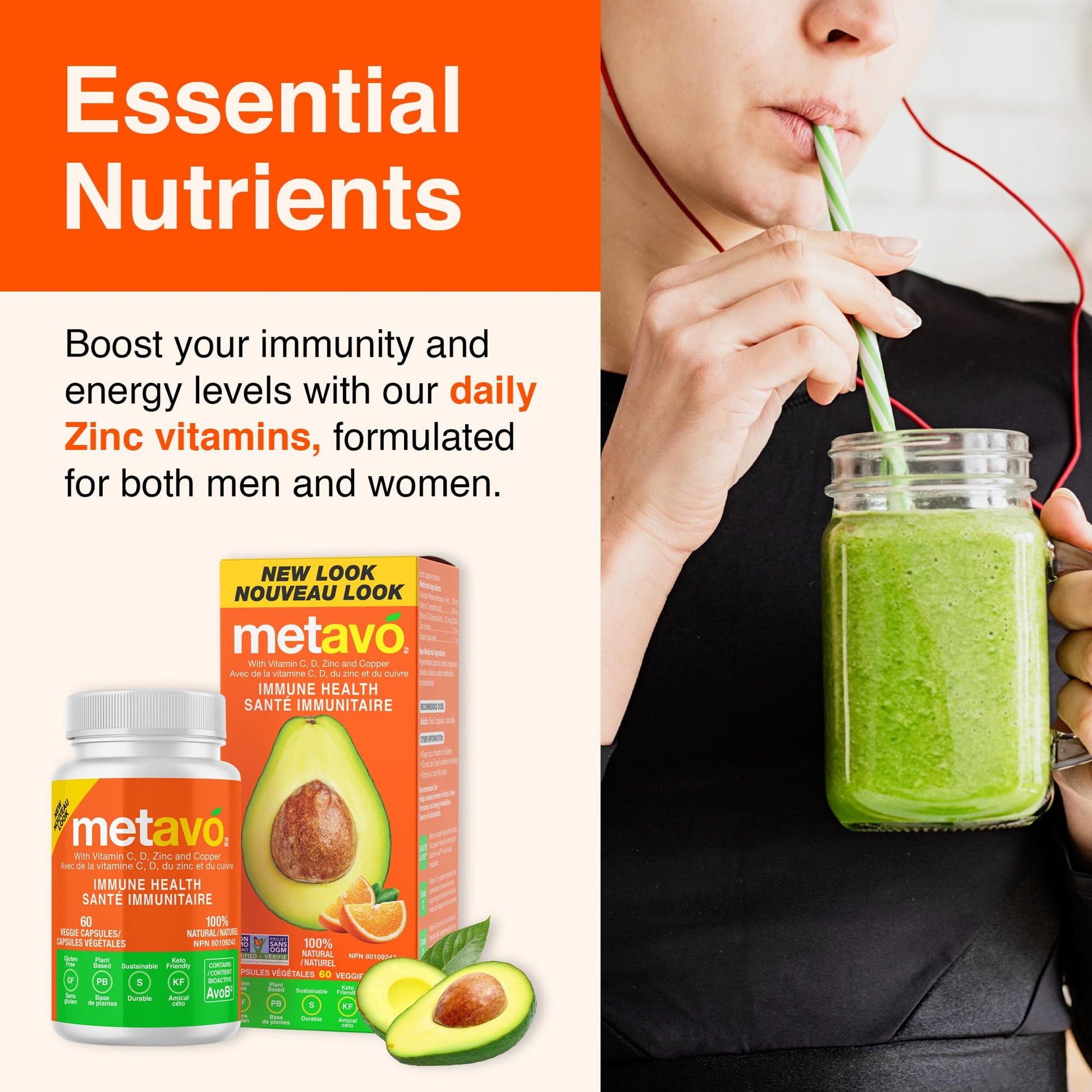 Metavo Immune Health - Natural Immune Support Supplement, Essential Zinc Supplements for Men & Women Enriched with Vitamin C, D & Copper, 60 Vegan Capsules, 30 Servings - dailyvitalstore