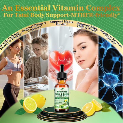 Methylated B Complex Liquid Drop Complete 9-in-1 Methyl B Vitamins w. B12 Methylfolate Inositol Choline TMG Vitamin C E, Super B-Complex Methylated for MTHFR Support, Energy Mood Nerve & Brain Health1 - dailyvitalstore