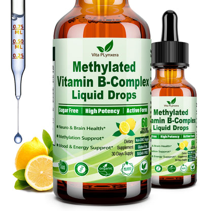 Methylated B Complex Liquid Drop Complete 9-in-1 Methyl B Vitamins w. B12 Methylfolate Inositol Choline TMG Vitamin C E, Super B-Complex Methylated for MTHFR Support, Energy Mood Nerve & Brain Health1 - dailyvitalstore