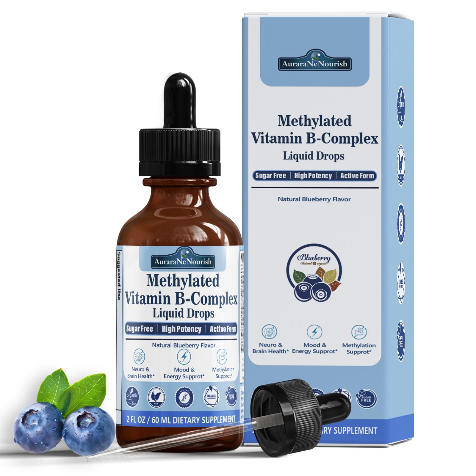 Methylated B Complex Liquid Drops, Complete Methyl B Complex Multivitamin w. 5-MTHF MethylFolate Inositol & Choline, Super B-Complex Methylated for MTHFR Support, Energy Mood Nerve & Brain Health - dailyvitalstore