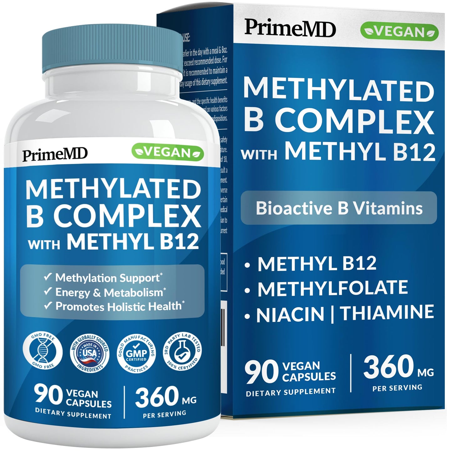 Methylated B Complex with Methylfolate and B12 Methylcobalamin 1000 mcg - Methylated Multivitamin for Energy, Brain Function, and Wellness - Vitamin B Complex for Men & Women (90 Servings) (Pack of 1) - dailyvitalstore