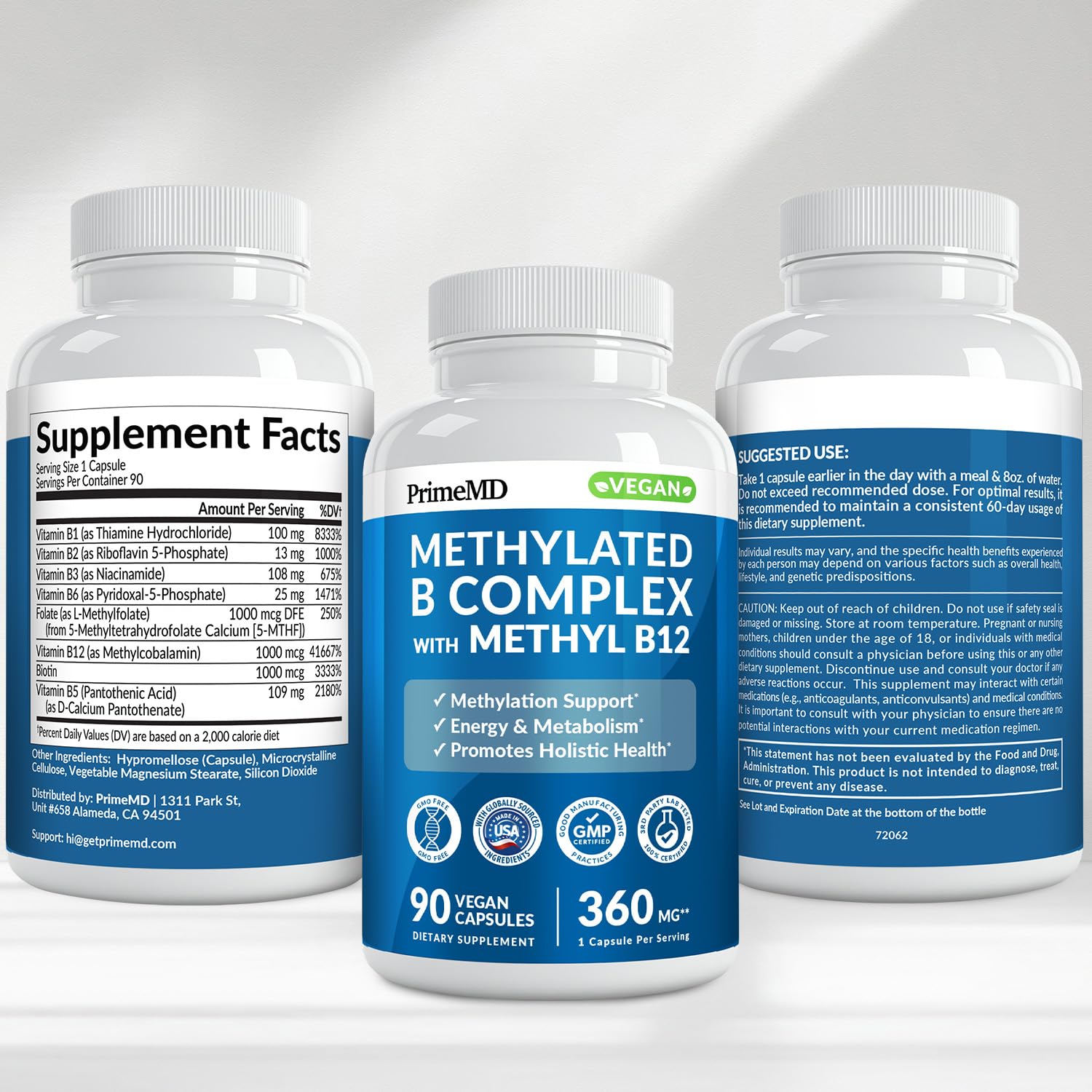 Methylated B Complex with Methylfolate and B12 Methylcobalamin 1000 mcg - Methylated Multivitamin for Energy, Brain Function, and Wellness - Vitamin B Complex for Men & Women (90 Servings) (Pack of 1) - dailyvitalstore