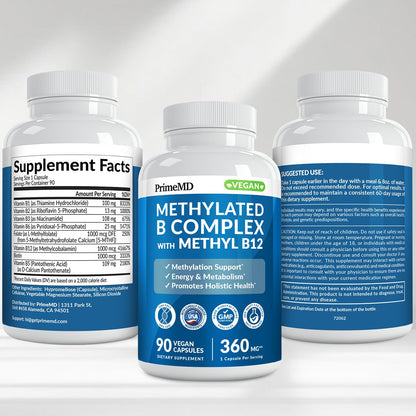 Methylated B Complex with Methylfolate and B12 Methylcobalamin 1000 mcg - Methylated Multivitamin for Energy, Brain Function, and Wellness - Vitamin B Complex for Men & Women (90 Servings) (Pack of 1) - dailyvitalstore