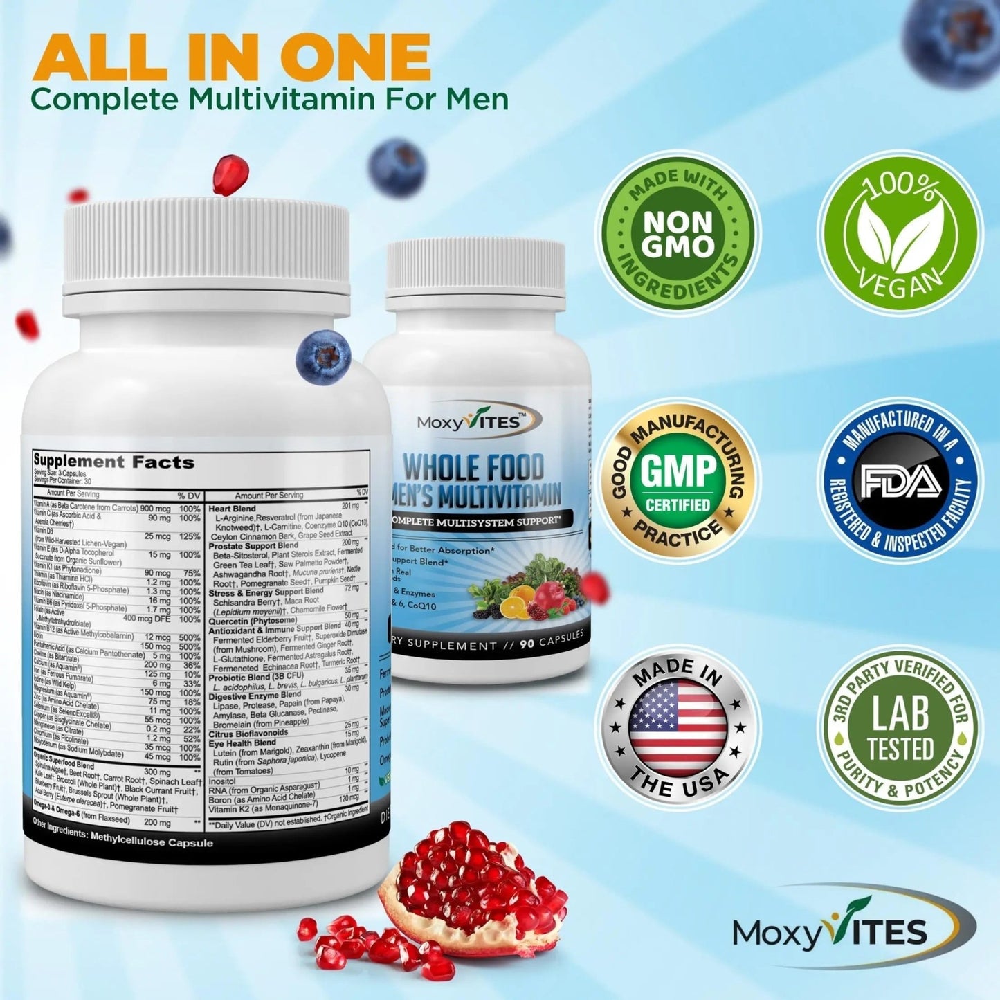 Methylated Mens Multivitamins - Daily Mens Vitamins with 44 Organic Whole Food - Multivitamin for Men with Iron & Fermented Nutrients - dailyvitalstore