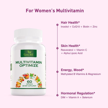 Methylated Multivitamin for Women, 30-in-1 Nutrients Formula with Inositol, CoQ10, Biotin, Zinc for Hair Health Support, Resveratrol, Vitamin C, Alpha Lipoic Acid for Skin Health Support, 60 Capsules - dailyvitalstore