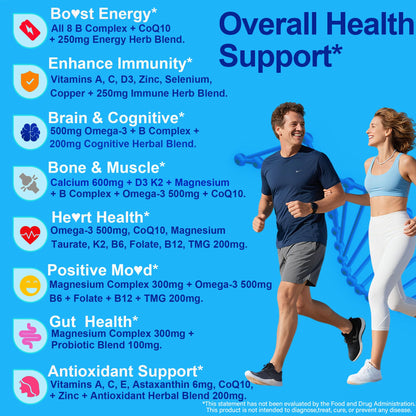 Methylated Multivitamin for Women & Men Gummies w/ Omega-3, Calcium, D3 K2, Methylfolate & B12, TMG, Daily Vitamins, Mag, CoQ10, Probiotic for 18 30 40 50 60 70+, Overall Health - Vegan, Sugar Free - dailyvitalstore