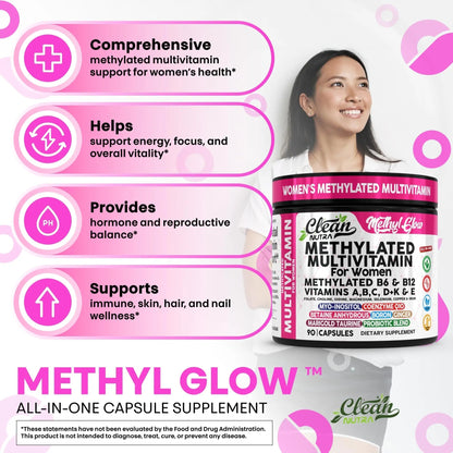 Methylated Multivitamin for Women Vitamins B6 Methyl B12 A B C D K E Folate Choline Omega 3 Thiamine Riboflavin Iron - dailyvitalstore