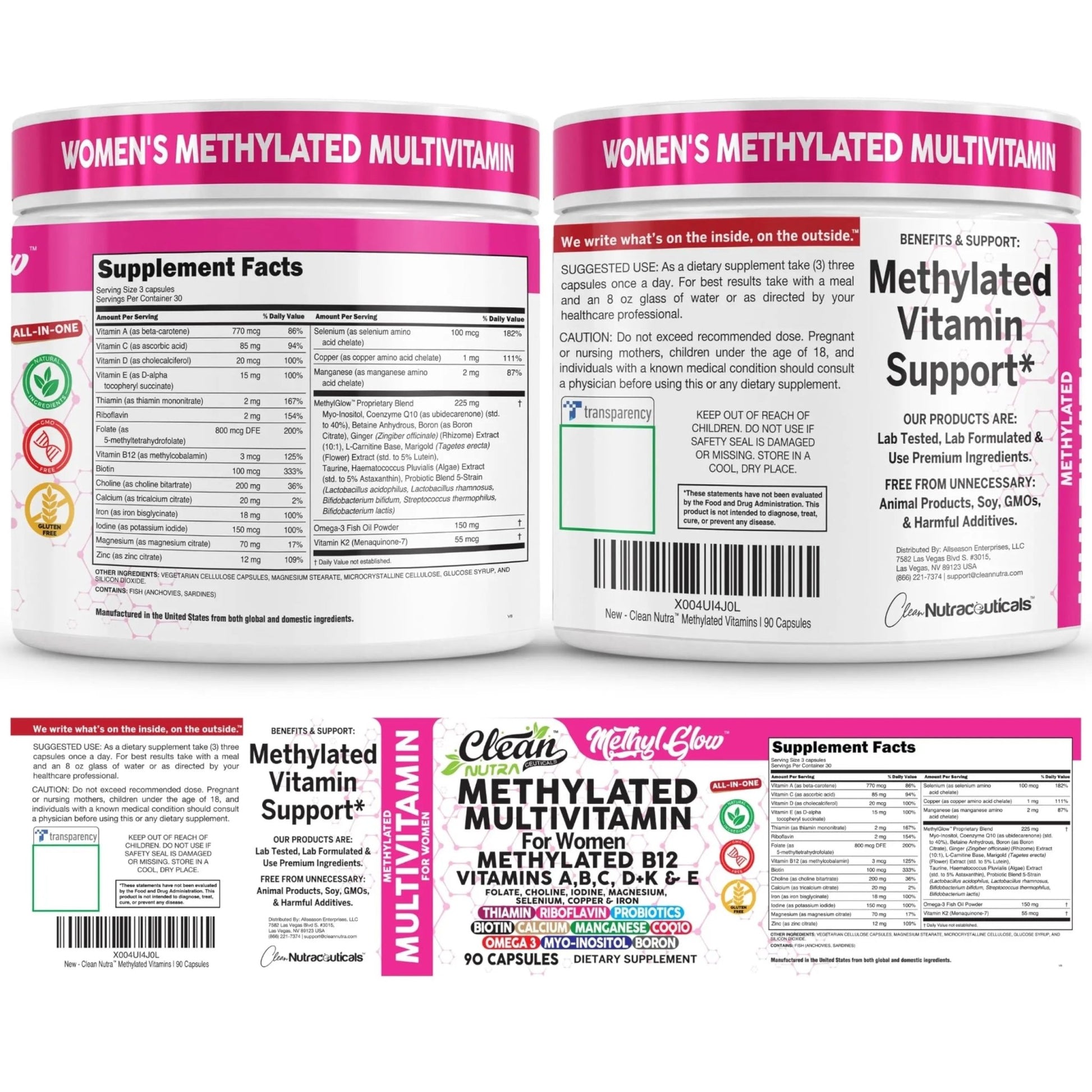 Methylated Multivitamin for Women Vitamins B6 Methyl B12 A B C D K E Folate Choline Omega 3 Thiamine Riboflavin Iron - dailyvitalstore