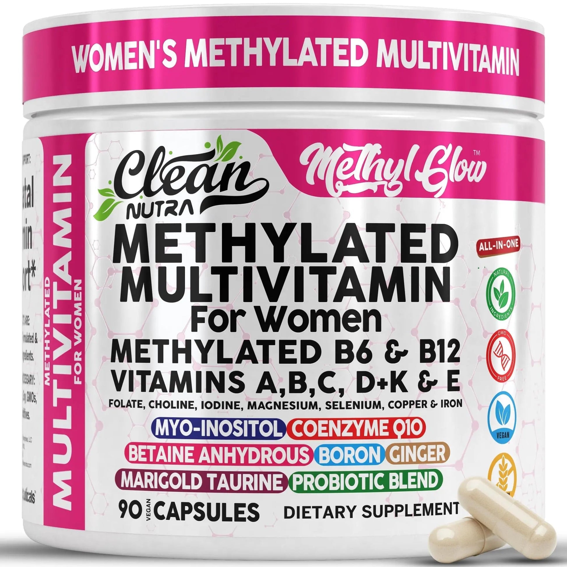 Methylated Multivitamin for Women Vitamins B6 Methyl B12 A B C D K E Folate Choline Omega 3 Thiamine Riboflavin Iron - dailyvitalstore