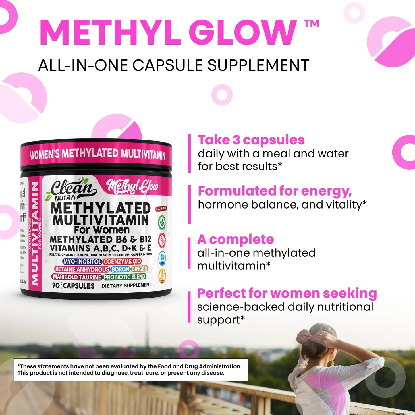 Methylated Multivitamin for Women Vitamins B6 Methyl B12 A B C D K E Folate Choline Omega 3 Thiamine Riboflavin Iron - dailyvitalstore