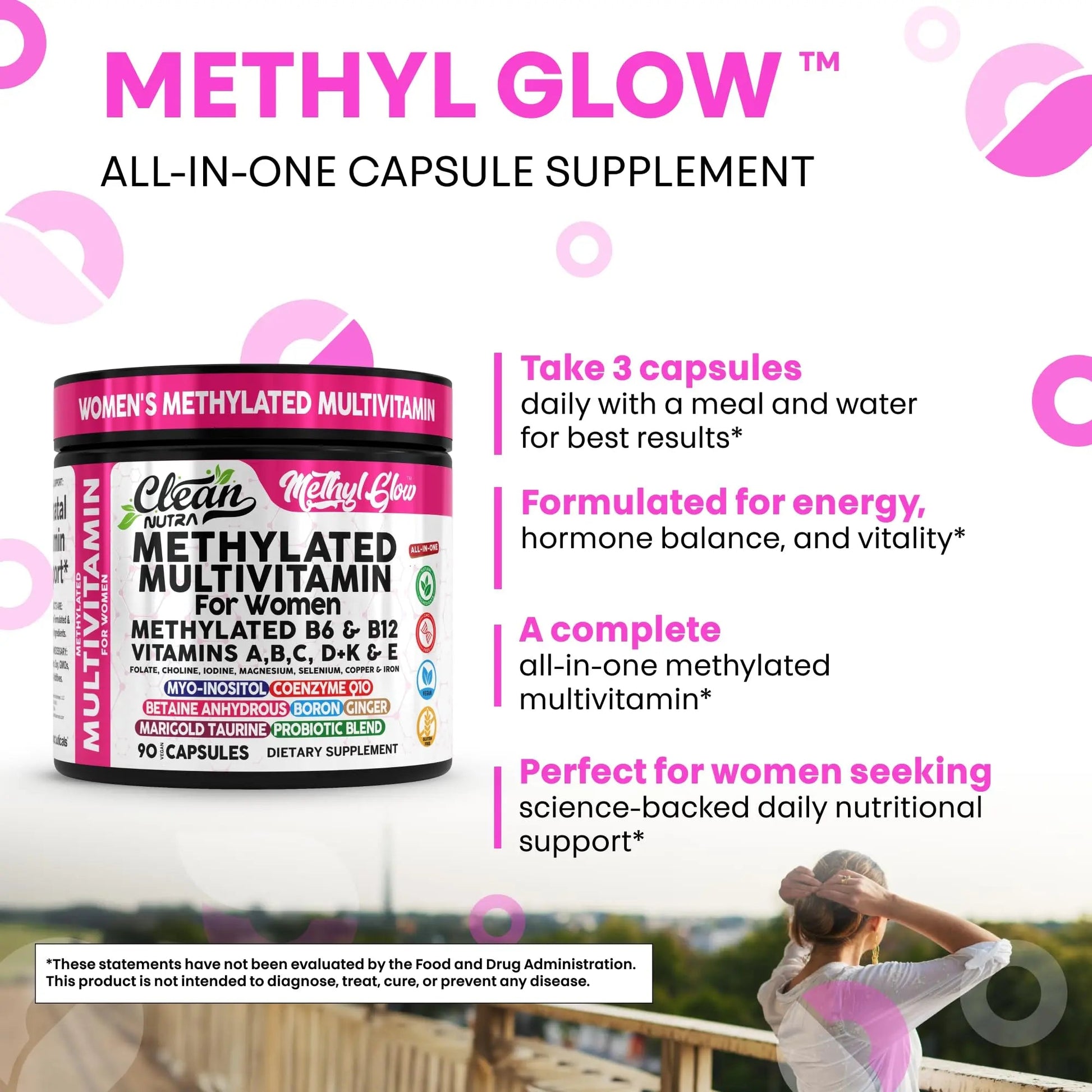 Methylated Multivitamin for Women Vitamins B6 Methyl B12 A B C D K E Folate Choline Omega 3 Thiamine Riboflavin Iron - dailyvitalstore