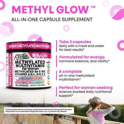 Methylated Multivitamin for Women Vitamins B6 Methyl B12 A B C D K E Folate Choline Omega 3 Thiamine Riboflavin Iron - dailyvitalstore