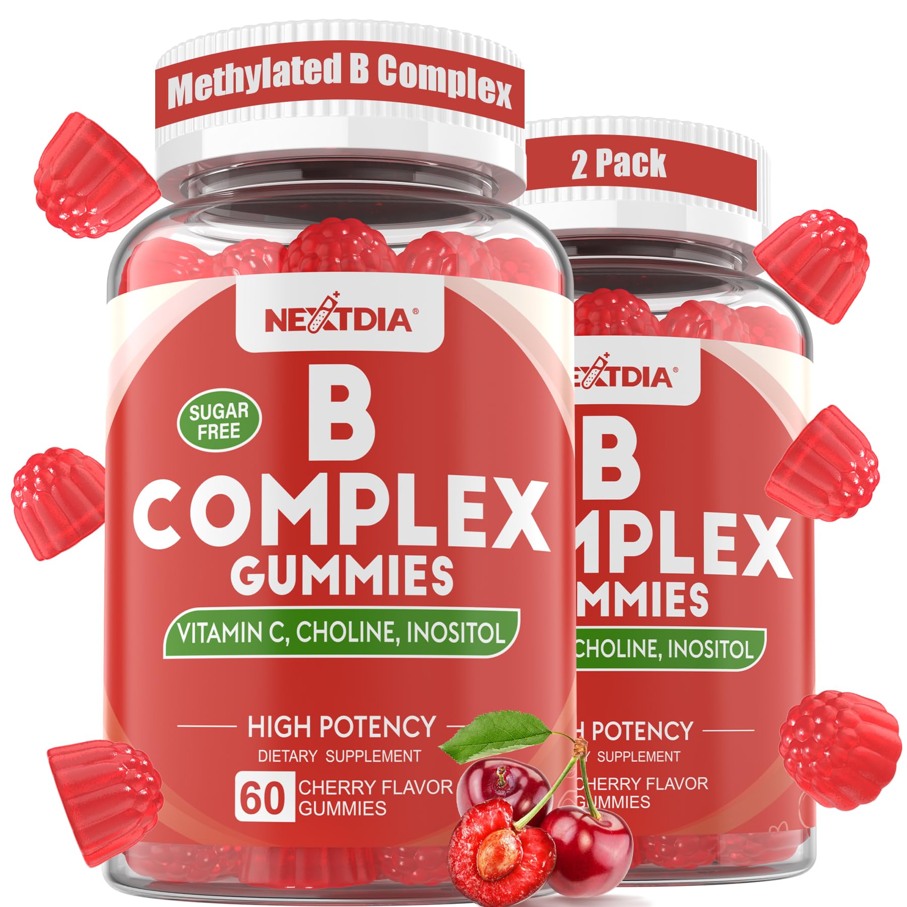 Methylated Vitamin B Complex Gummies 2 Pack, Methyl B12 & Folate with B1, B2, B3, B5, Biotin | Vitamin C, Zinc, Choline & Inositol – B Complex Supplement for Energy - dailyvitalstore