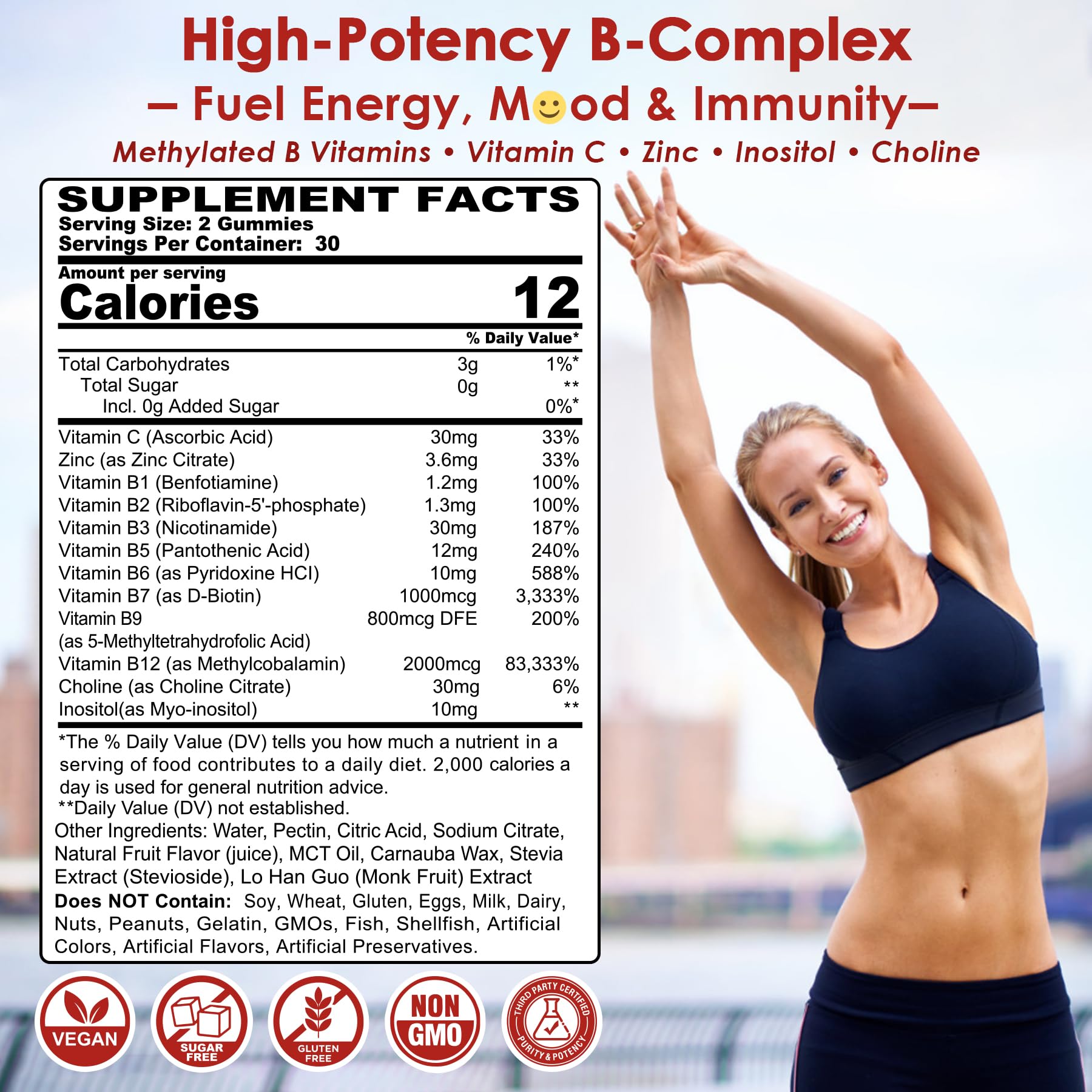 Methylated Vitamin B Complex Gummies 2 Pack, Methyl B12 & Folate with B1, B2, B3, B5, Biotin | Vitamin C, Zinc, Choline & Inositol – B Complex Supplement for Energy - dailyvitalstore