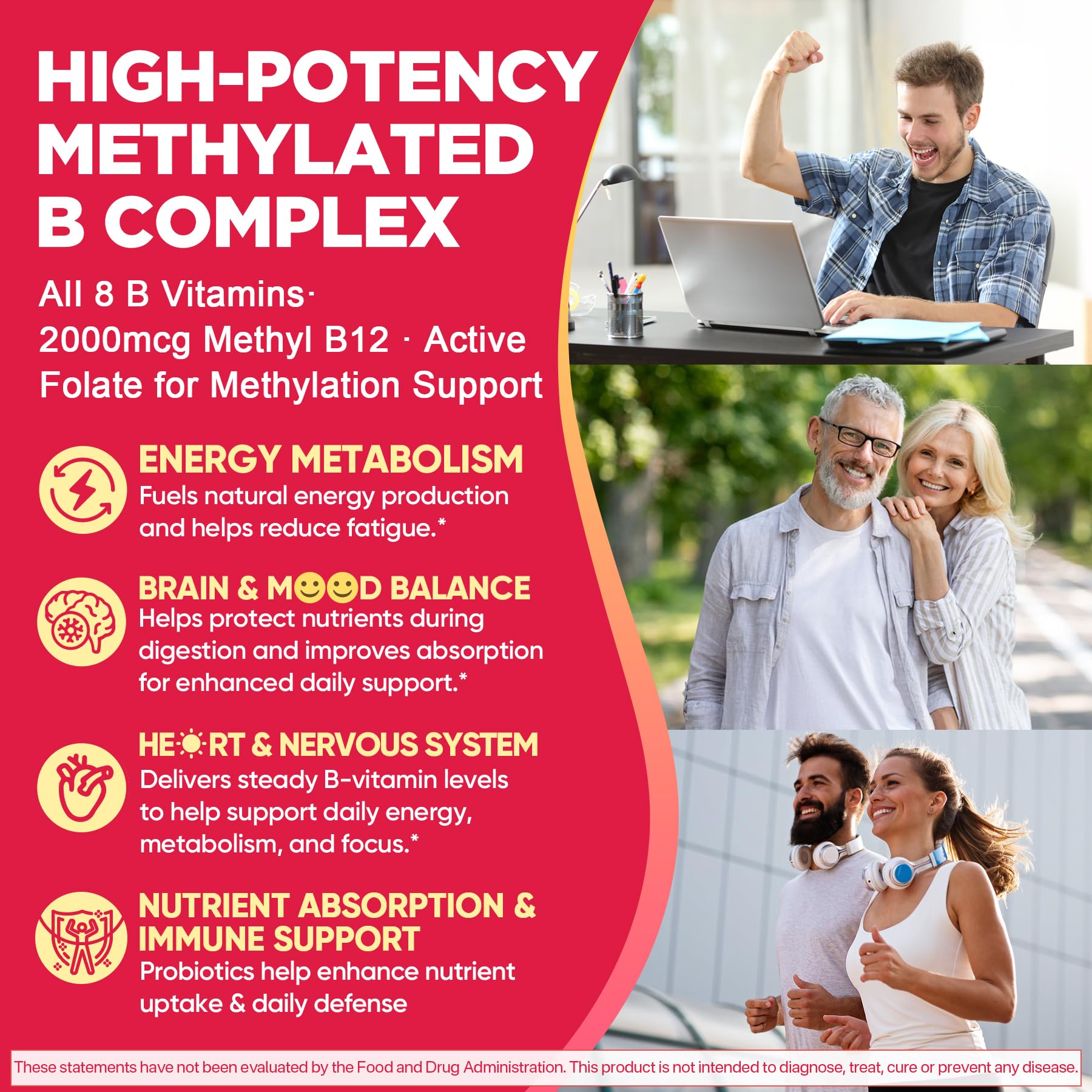 Methylated Vitamin B Complex Gummies for Women & Men, High Dose 2000 mcg Methyl B12, Liposomal Super All B Vitamins Methylfolate, B1, B2, B3, B5, B6, B7, Vitamin C, - dailyvitalstore