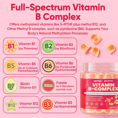 Methylated Vitamin B Complex Gummies for Women & Men, High Dose 2000 mcg Methyl B12, Liposomal Super All B Vitamins Methylfolate, B1, B2, B3, B5, B6, B7, Vitamin C, - dailyvitalstore