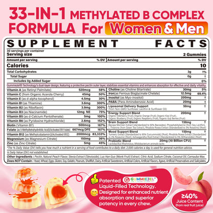 Methylated Vitamin B Complex Gummies for Women & Men, High Dose 2000 mcg Methyl B12, Liposomal Super All B Vitamins Methylfolate, B1, B2, B3, B5, B6, B7, Vitamin C, - dailyvitalstore