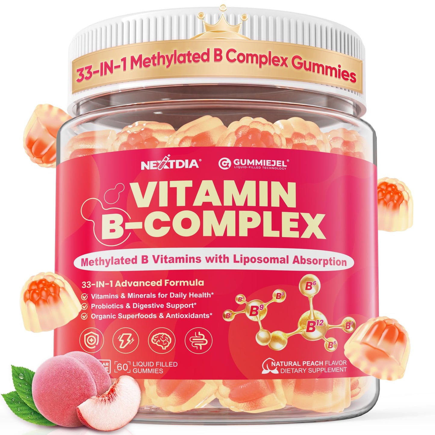 Methylated Vitamin B Complex Gummies for Women & Men, High Dose 2000 mcg Methyl B12, Liposomal Super All B Vitamins Methylfolate, B1, B2, B3, B5, B6, B7, Vitamin C, - dailyvitalstore