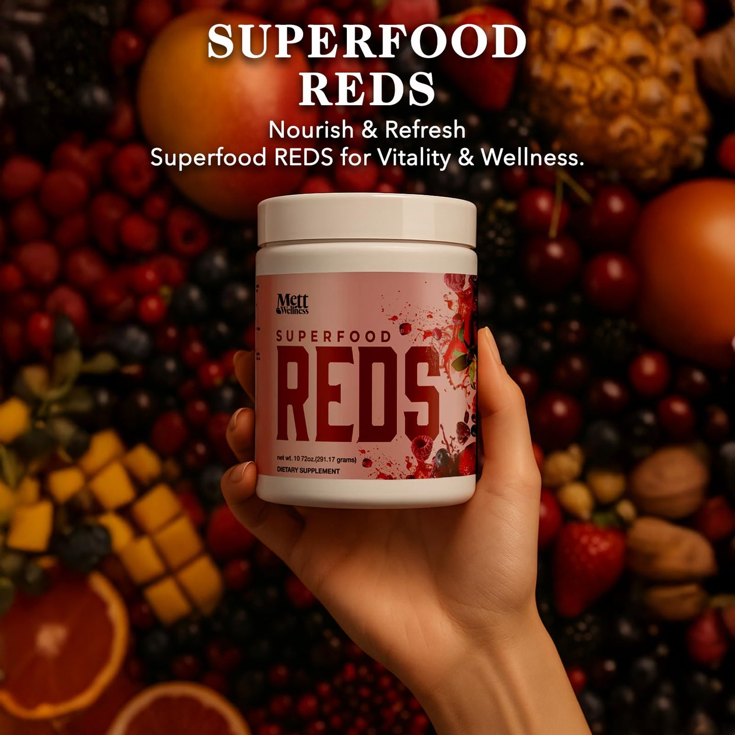 Mett Wellness Superfood REDS | 10.72 oz | With Vitamins A, C & E | Helps Maintain Nitric Oxide Levels | Supports Daily Wellness - dailyvitalstore