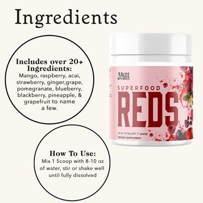 Mett Wellness Superfood REDS | 10.72 oz | With Vitamins A, C & E | Helps Maintain Nitric Oxide Levels | Supports Daily Wellness - dailyvitalstore