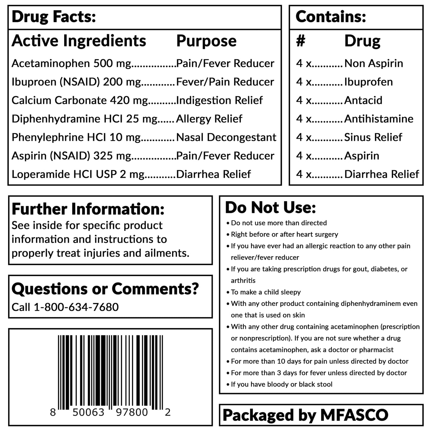 MFASCO - 7 in 1 - Travel Size Medicine Kit - TSA Approved | 28 First Aid Emergency OTC Medicine Packets for Cruise & International Travel | Compact Med Refill for Traveling & Office Assembled in USA - dailyvitalstore