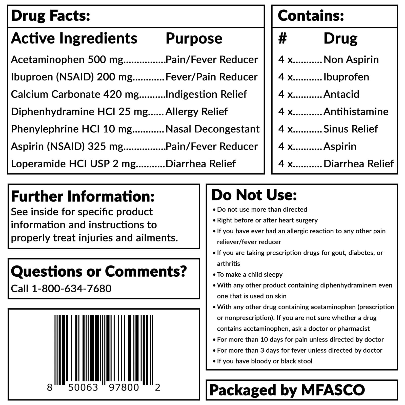 MFASCO - 7 in 1 - Travel Size Medicine Kit - TSA Approved | 28 First Aid Emergency OTC Medicine Packets for Cruise & International Travel | Compact Med Refill for Traveling & Office Assembled in USA - dailyvitalstore