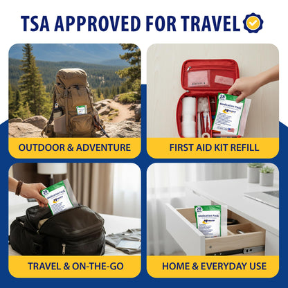 MFASCO - 7 in 1 - Travel Size Medicine Kit - TSA Approved | 28 First Aid Emergency OTC Medicine Packets for Cruise & International Travel | Compact Med Refill for Traveling & Office Assembled in USA - dailyvitalstore