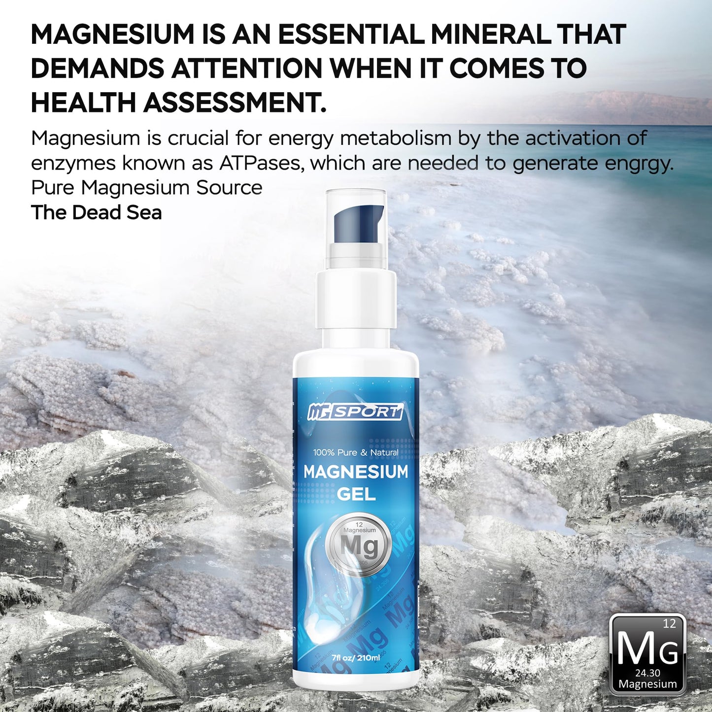 MgSport Magnesium Gel Dead Sea Magnesium - Gentle Topical Gel for Leg Cramps and Muscle Recovery Without Stinging - 20% More Potency Than Magnesium Oil Sprays - 1,000 Pumps - dailyvitalstore